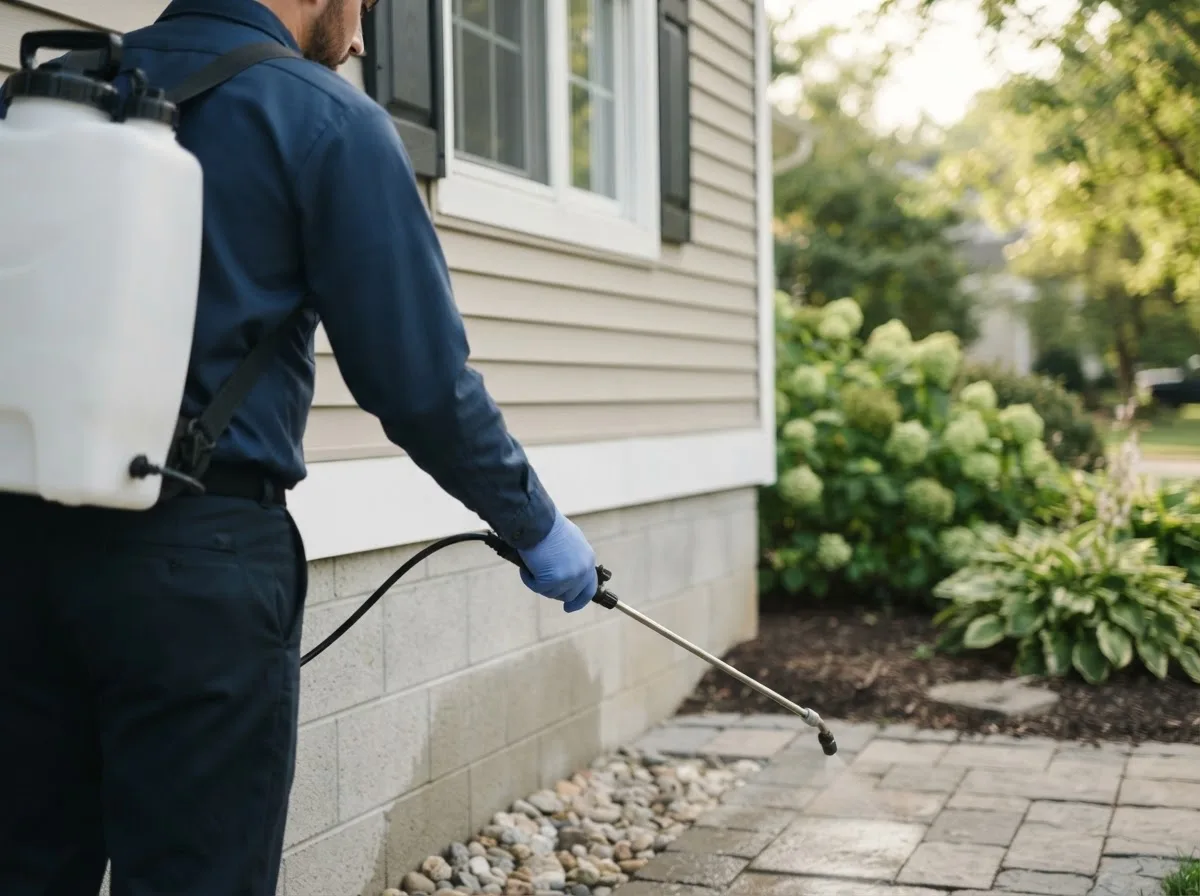 Pest control technician inspecting a home in College, AK